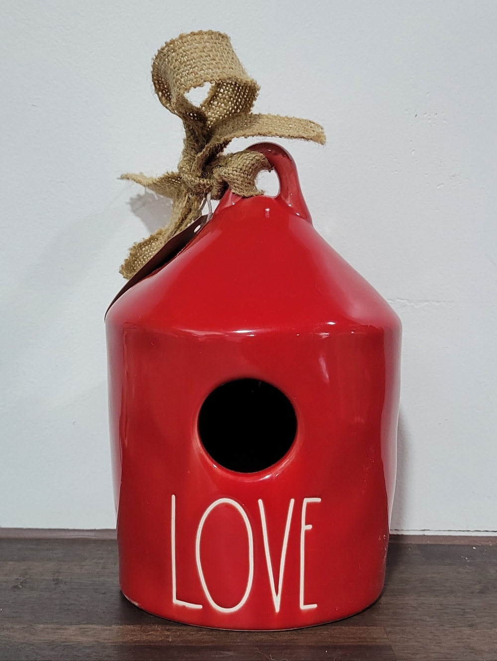 Rae Dunn Red 'LOVE' Ceramic Birdhouse with Burlap Hanger